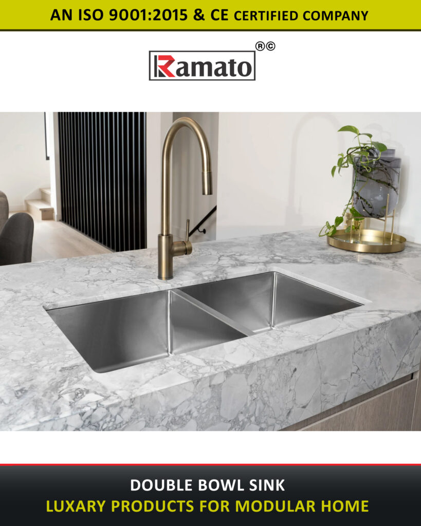 Ramato double bowl kitchen sink manufactured in Rajkot, Gujarat, India