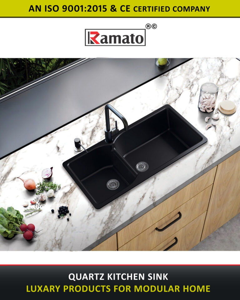 Ramato quartz kitchen sink manufactured in Rajkot, Gujarat, India
