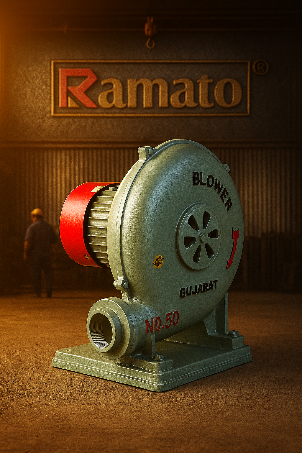 Ramato Rajlaxmi Machine Tools electric motorised air blower manufactured in Rajkot, Gujarat, India for industrial and workshop applications.