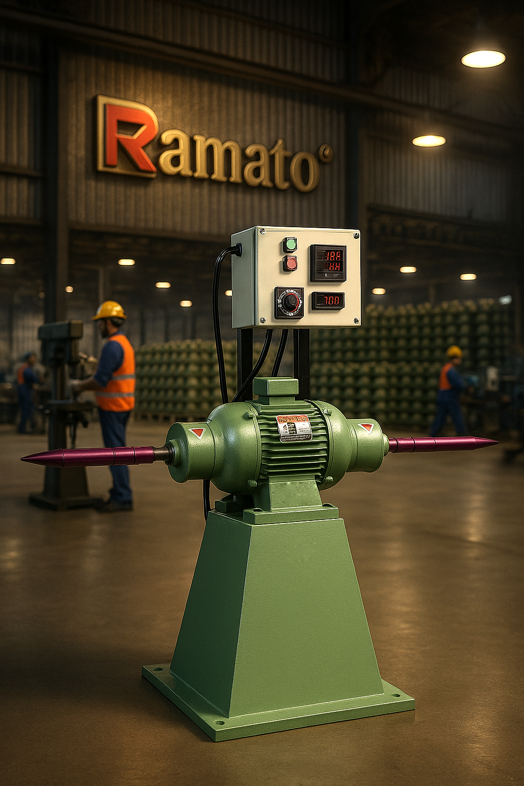 VFD drive speed control bench polisher and buffing machine by Ramlaxmi Machine Tools in India for precise and adjustable surface finishing.